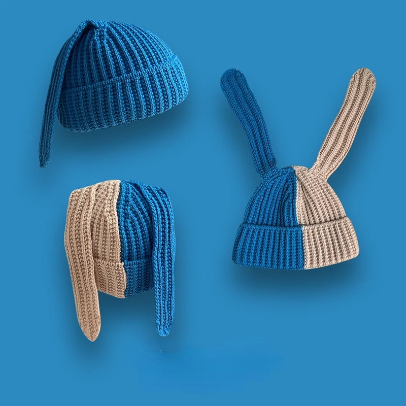 

2022 Winter Long Rabbit Ear Hat Skullies Beanies Hat for Women Party Props Fashion Beanies Warm Scarf Caps Hip-hop Streetwear