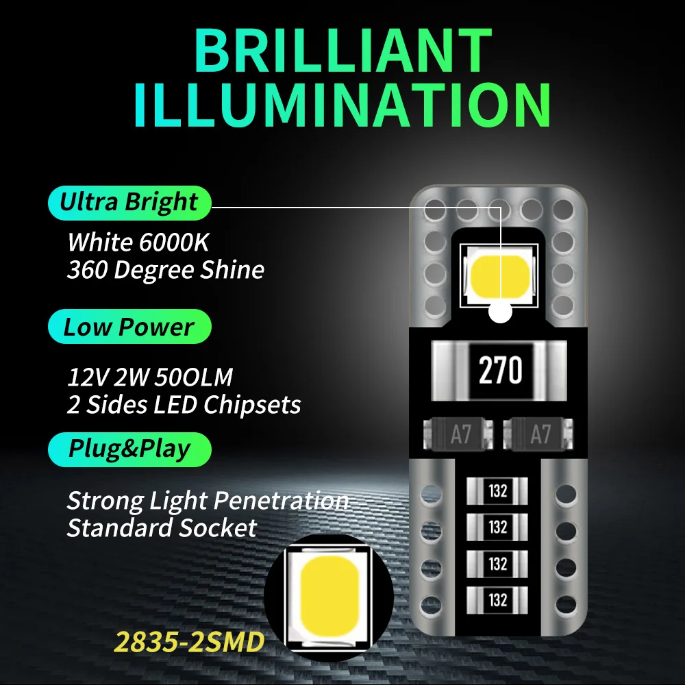 2/6/10 шт. лампы для салона автомобиля W5W T10