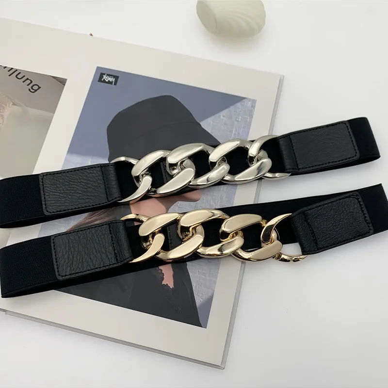 Ремень-цепочка женский эластичный серебристый металлический пояс пояс-стрейч |