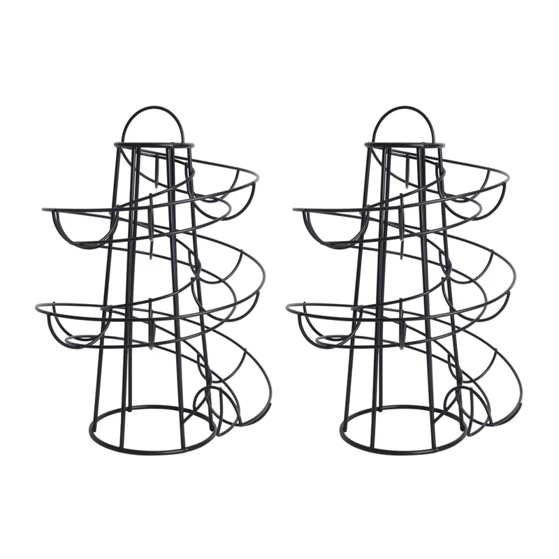 

2X Modern Spiraling Design Metal Free Standing Egg Skelter/Dispenser Rack (Black)