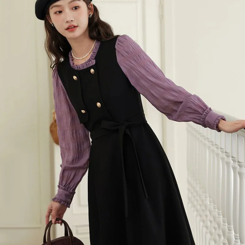 Женская одежда в стиле французской Хепберн элегантное стильное платье до колена