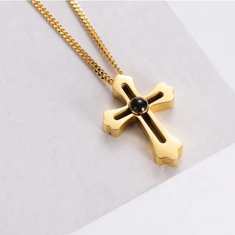 Personality Cross Projection Photo Necklace Men's Commemorative Gifts For Dad Boyfriend Customized Anniversary Gift Men Jewelry