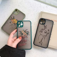 plant flower lineart sketch protection phone case for iphone 11 12 13 pro max x xs xr se 2 6s 7 8 plus hard translucent cover