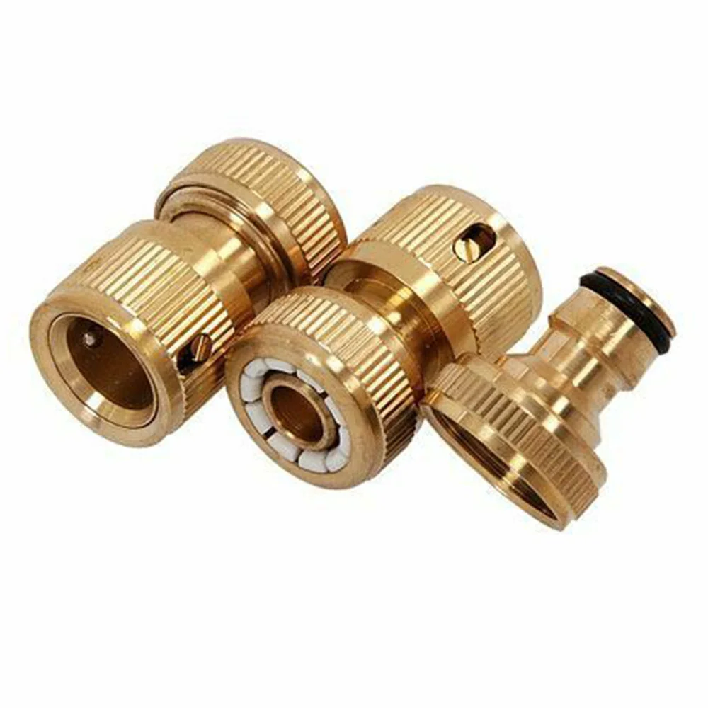 

3Pc Brass Quick 16mm Standard Connector Tap Set Garden Kit Water Hose Lock Fitting Tool G1/2'' And G3/4''Double-Joint Brass