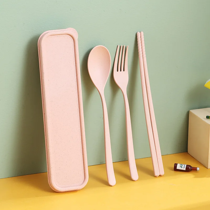 

Соломенная искусственная портативная ложка для путешествий на открытом воздухе вилка палочки для еды набор посуды из трех предметов