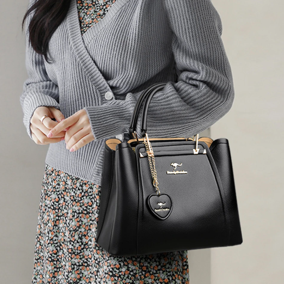 Fashion Trendy 3 Layers Ladies Shoulder Crossbody Bag High Quality Soft Leather Handbag Large Capacity Women's Shopping Tote Bag