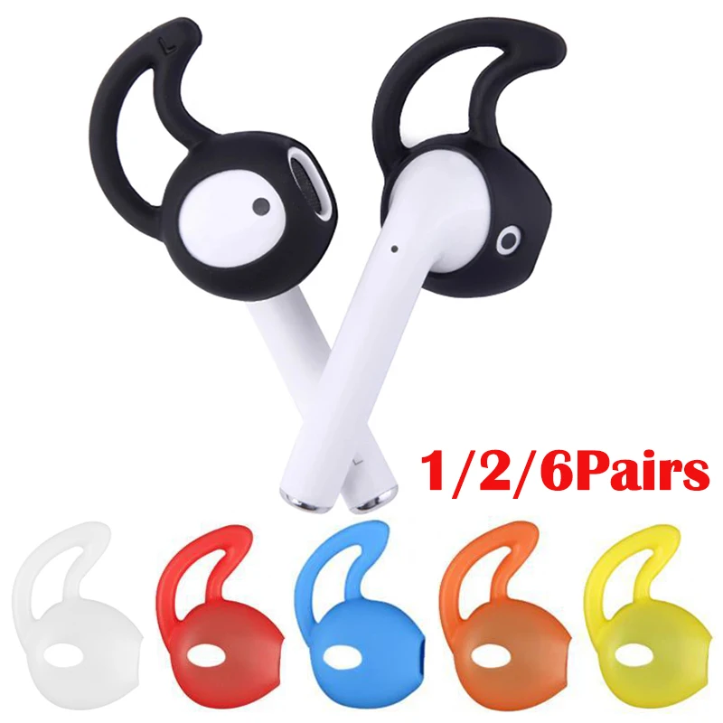

6Pairs Silicone Earbuds Cover for Airpods Anti-Slip Soft Eartip with Ear Hook Cap Protective In-ear Ear Tips for Apple Airpods