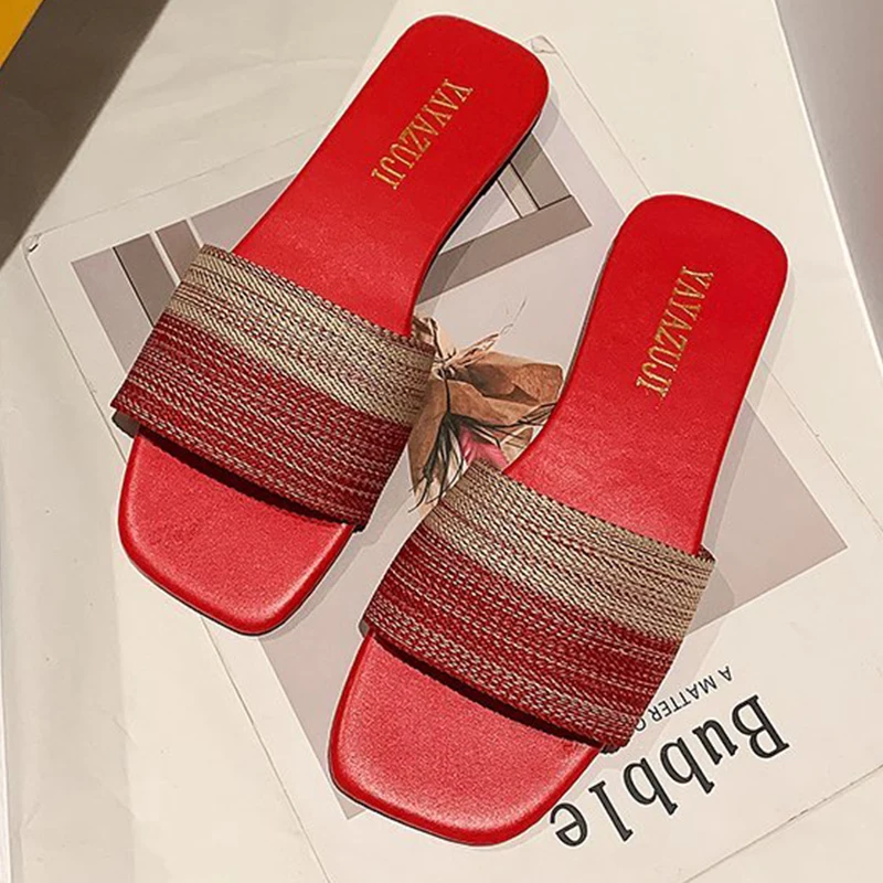 

2020 New Color Matching Women Slippers Fashion Leisure Flat Slides Beach Sexy Summer Female Sandals Solid Color Woman Shoes
