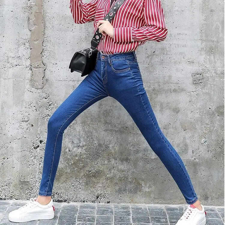 

2022 High Waist Skinny Jeans Solid Color Women Fashion Vintage Slim Lady Pants Classic Casual Trousers Clothes for Women S11