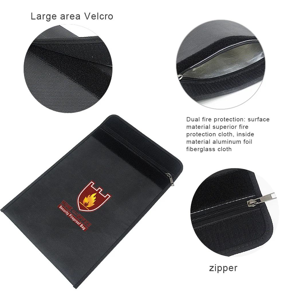 

Fireproof Money Document Bag Fire Water Resistant Cash Envelope Holder with Zipper Closure