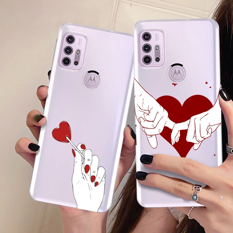 

Love Heart Hand Case for Motorola Moto G30 G7 G8 G9 E7 Power EU Plus Play G22 4G G10 G60S G51 G71 Transparent TPU Cover Fundas