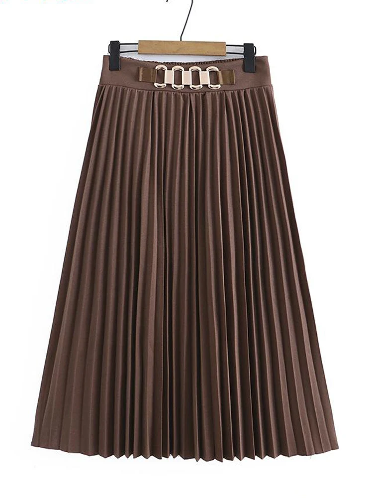 

2023 New Fashion Women's Spring And Autumn New Loose High Waist Pleated Skirt Solid Color Office Lady Ankle-length A-line Skirt