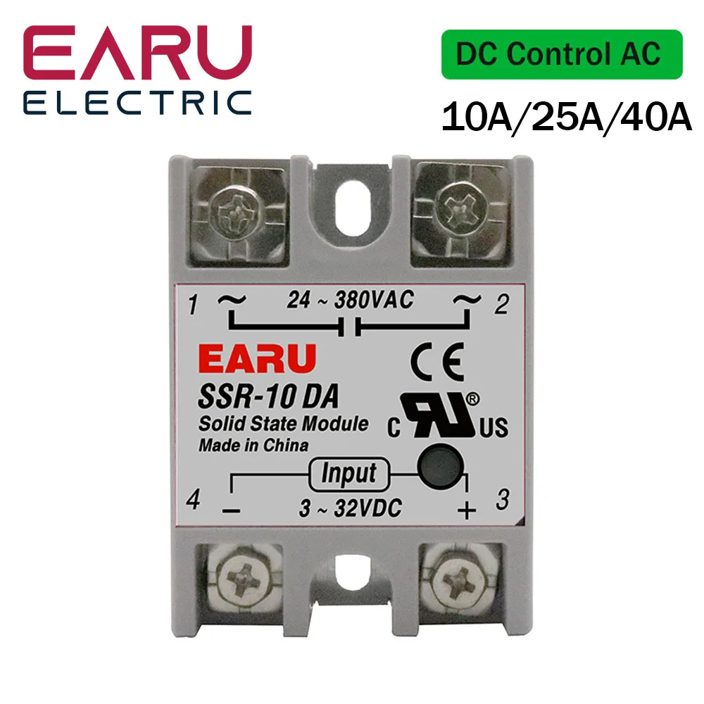 SSR-10DA SSR-25DA SSR 10A 25A 40A твердотельный релейный модуль DC 3-32V Вход AC 24-380V выход для ПИД-контроля температуры