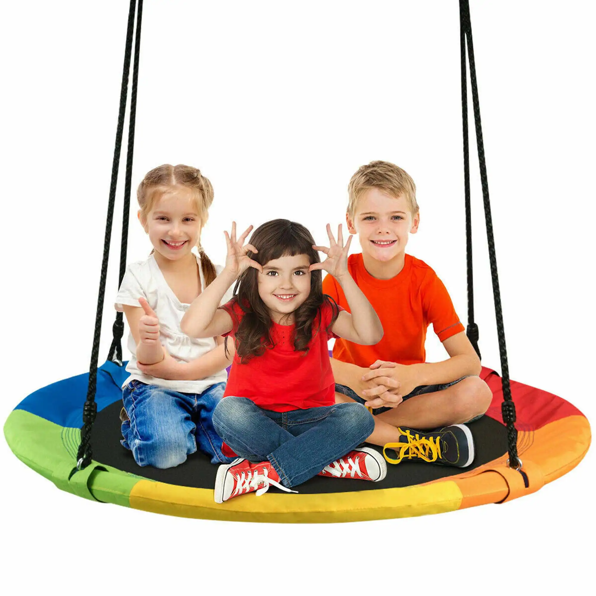 40'' Tree Swing Chair Oxford Web Net Round Hanging Rope Tire Saucer for Kids Outdoor, Colorful