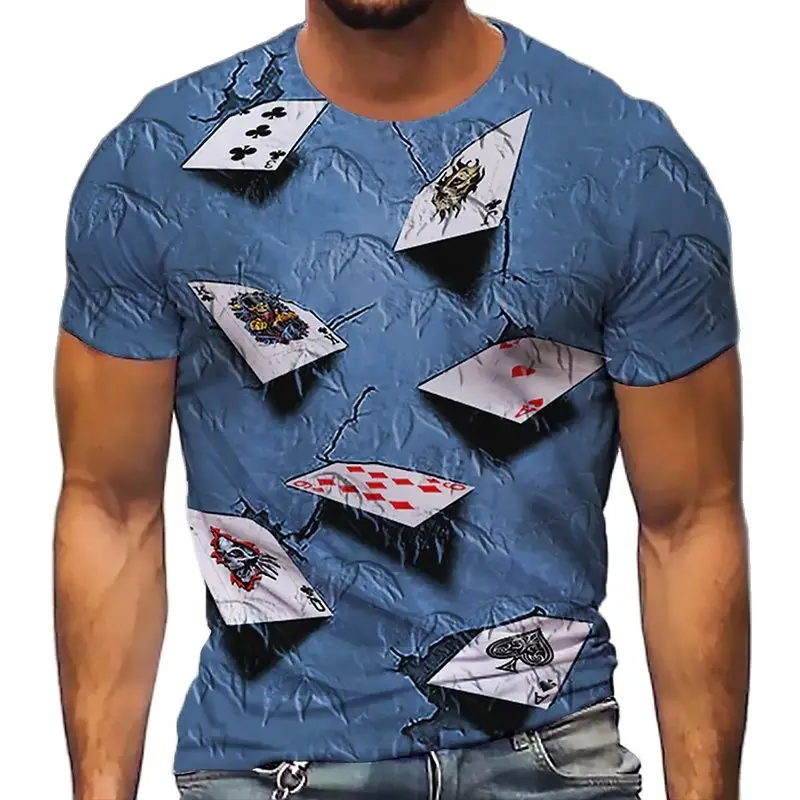 

Casual Poker 3D Printed T-Shirts For Men Summer Polyester O-Neck Short Sleeve Tops Loose Tee Shirt Large Size Men's Clothing 6XL