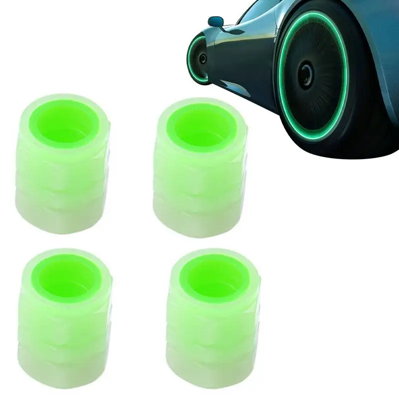 

Fluorescent Car Tire Valve Caps 4-pcs Car Tire Valve Caps Glow In The Dark Tire Valve Caps Car Accessories Universal For Car