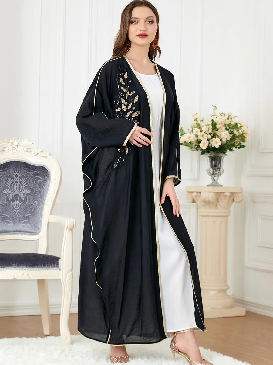 Women Spring and Summer Muslim Embroidered Bat Sleeve Gown Coat Turkish Indian Abaya Arab Islamic Women Khartan Loose Gown