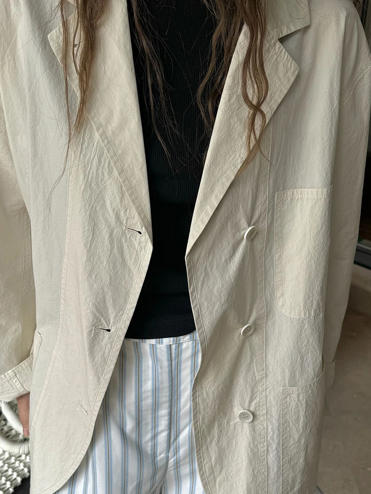 [EAM] Женский абрикосовый тонкий хлопковый элегантный пиджак большого размера