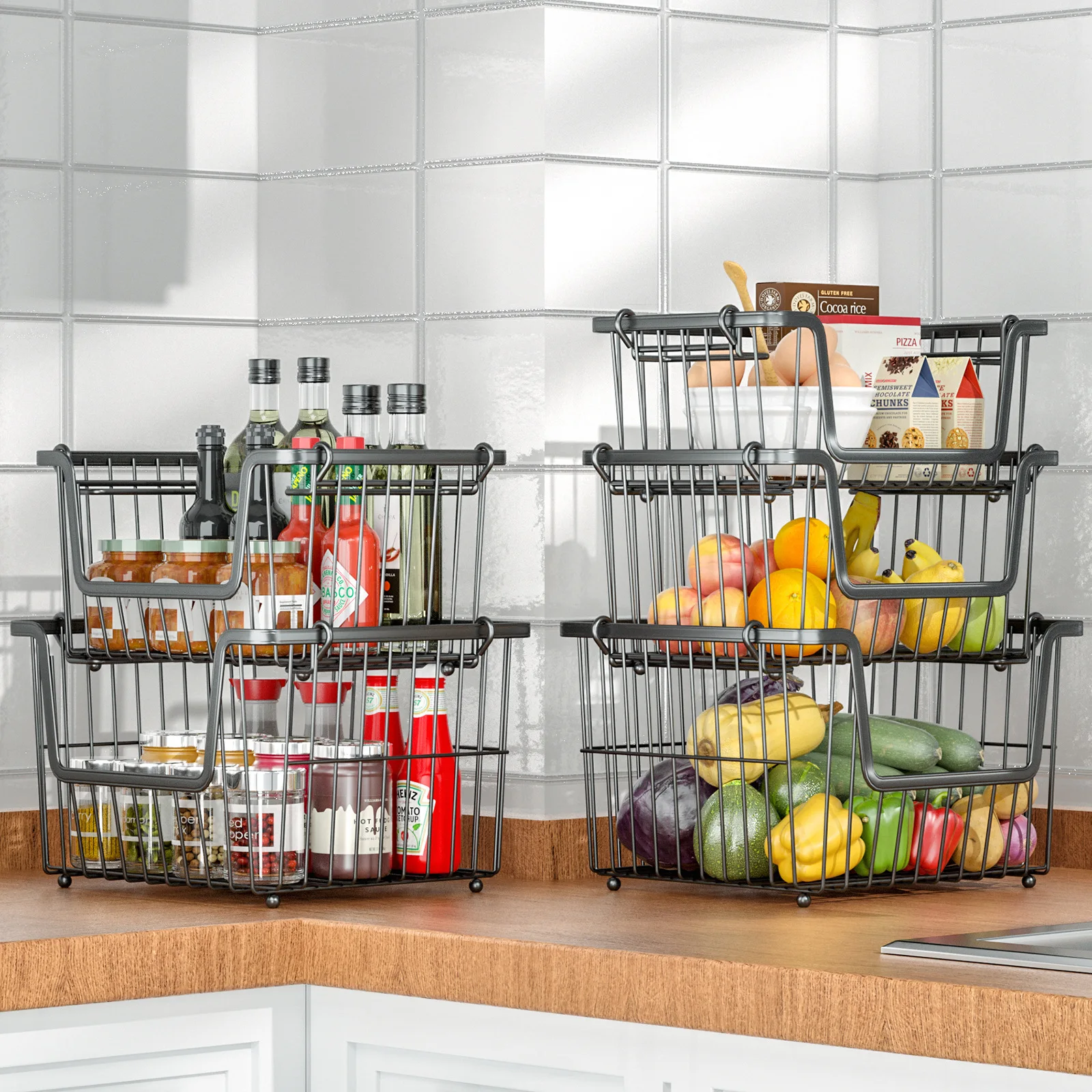 

Kitchen Vegetable Rack Fruit Basket Storage Basket Countertop Multi-layer Stackable Storage Shelf Fruit and Vegetable Basket