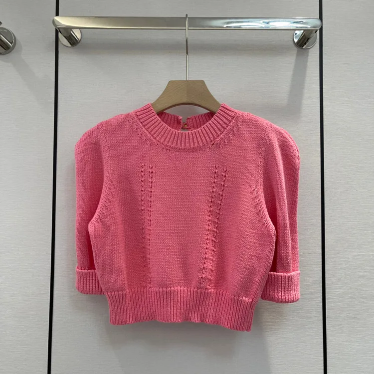 

Пуловер женский с рукавом-фонариком, простой облегающий короткий свитер с круглым вырезом, на пуговицах, уютный трикотажный топ