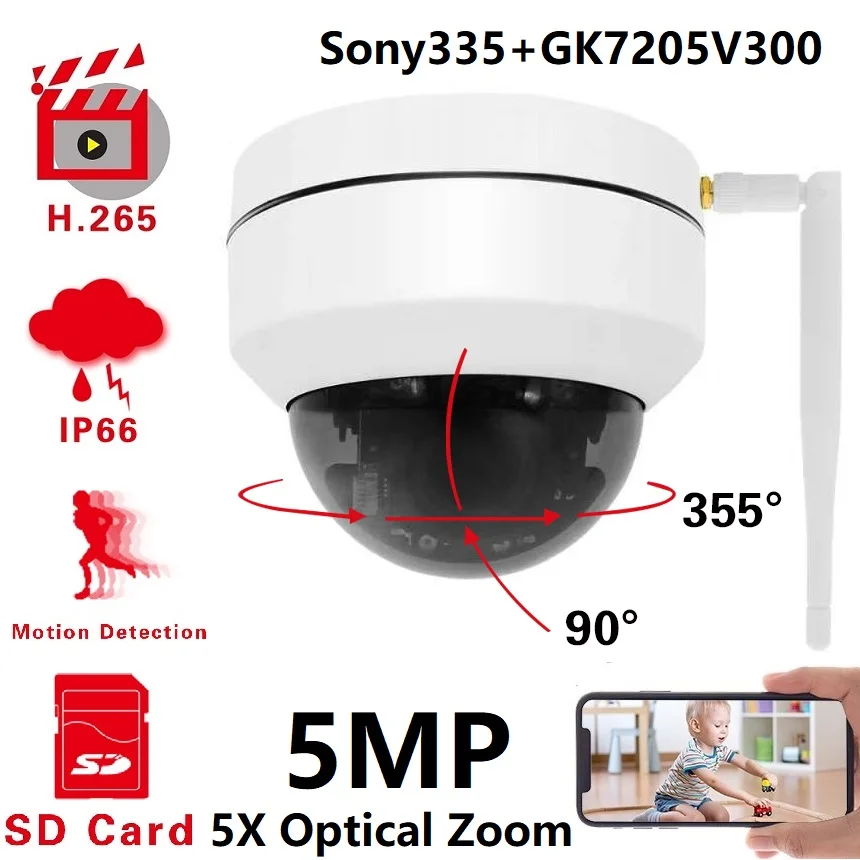 

Внешняя Wi-Fi камера видеонаблюдения 5MP Mini Auto Tracking купольная камера с WiFi 5X Zoom для домашней безопасности с голосовой записью