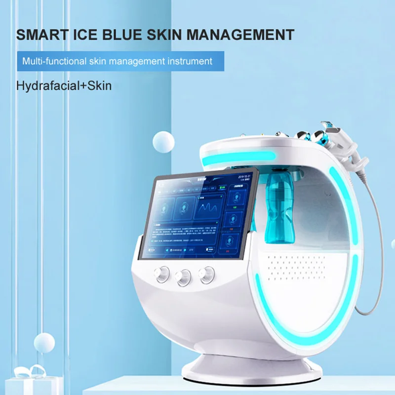 

7 in 1 Smart Ice Blue Magic Microdermabrasion Mirror Skin Analyzer Oxygene Hydrafacial Machine Ultrasound Skin Care Cryothera