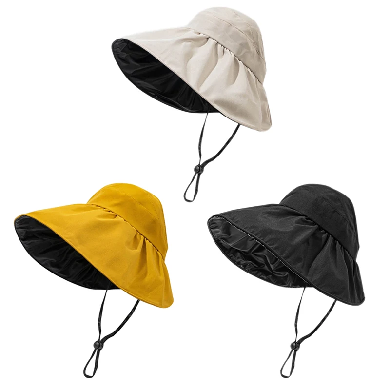 

Summer Sunshade Sunscreen Fisherman Hat Female Tie Ponytail Big Brim Half-Air Top Hat Black Glue Anti-Ultraviolet-1 Top