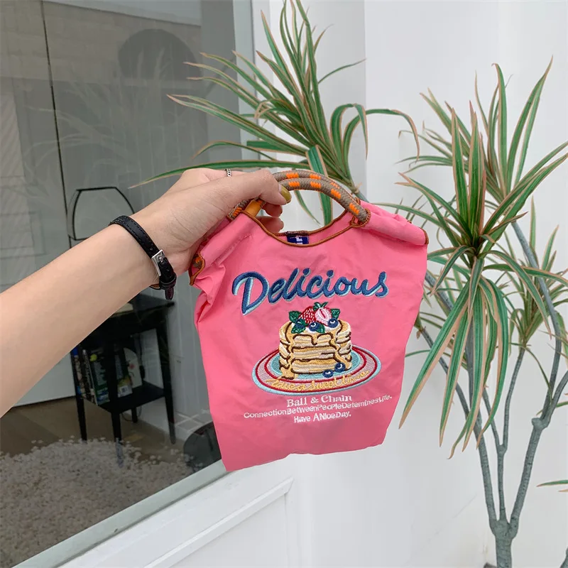 

Cartoon Embroidery Women Mini Clutch Purse Handbags Soft Nylon Female Portable Tote Bags Fashion Girls Small Wallet Pouch
