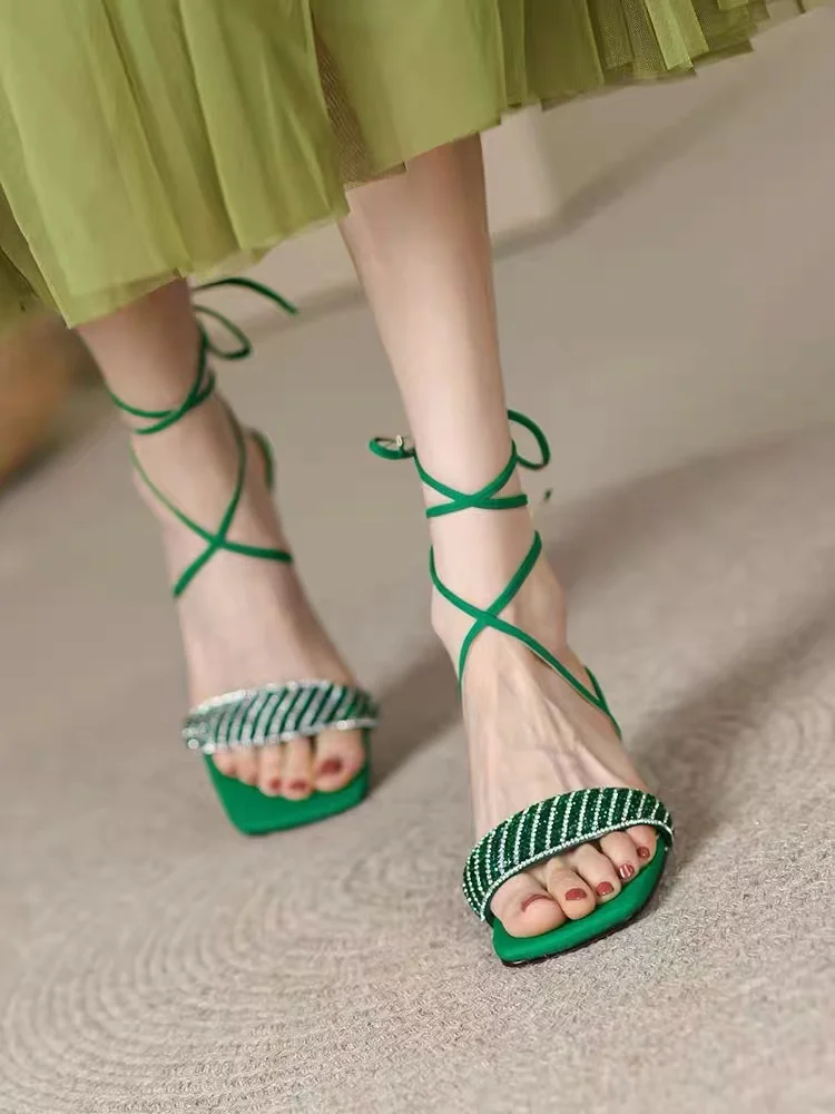 

Женские босоножки на высоком каблуке, Зеленые босоножки-лодочки с острым носком, на молнии, 2022