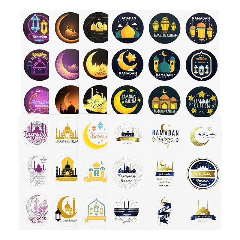 

90pcs Ramadan Kareem Paper Stickers EID Mubarak Decoration Moon Star Gifts Labels Sticker Islamic Muslim Eid Al-fitr Party Decor
