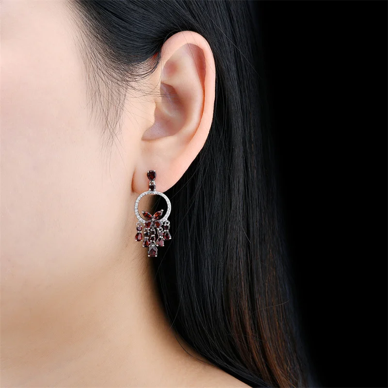 Женские серьги из серебра 5 8 пробы с натуральным красным гранатом