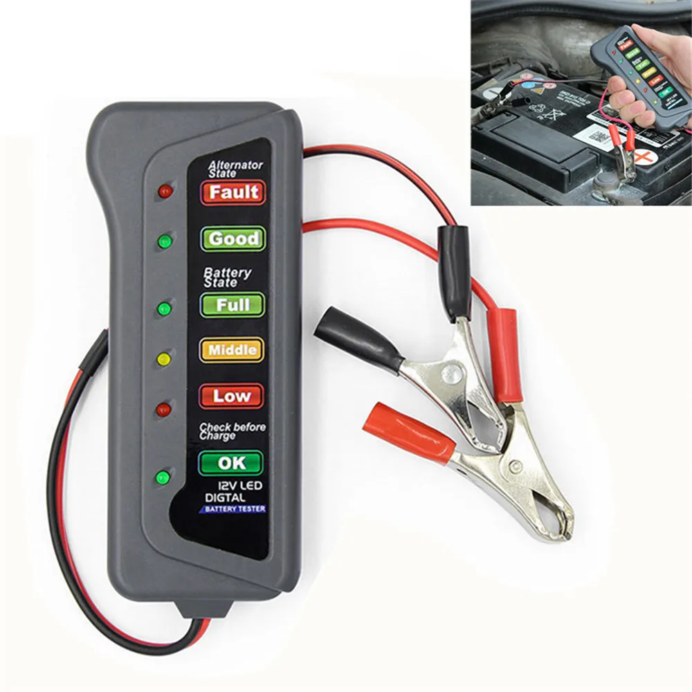 

12V Auto Car Digital Battery Alternator Tester 6 LED Lights Display Diagnostic Tool for Cars Motorcycle Batteries