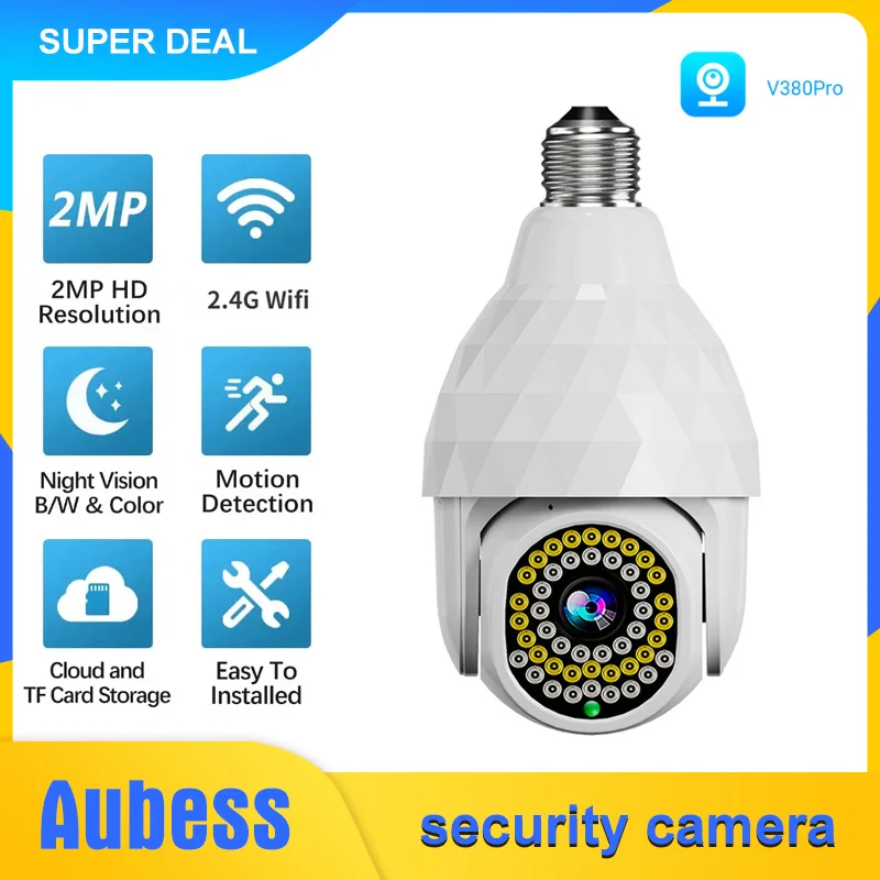 

1080P Light Bulb PTZ Camera 360 Rotate Full Color Night Vision Wireless Wifi Camera V380 Smart Security Camera E27 Interface