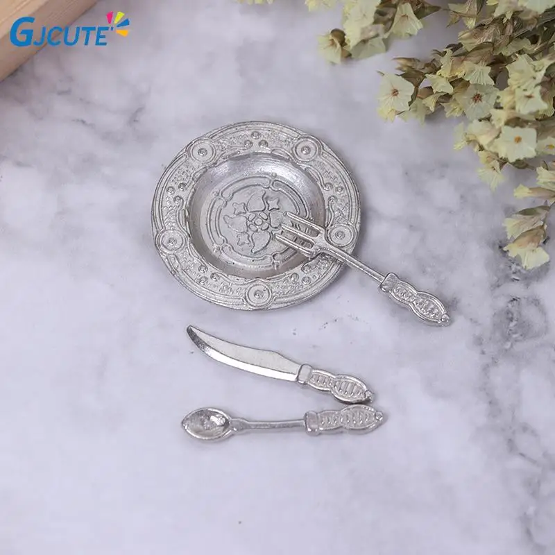 

1 Set 1:12 Dollhouse Miniature Plates and Knife Fork Spoon Set Doll Kitchen Decor