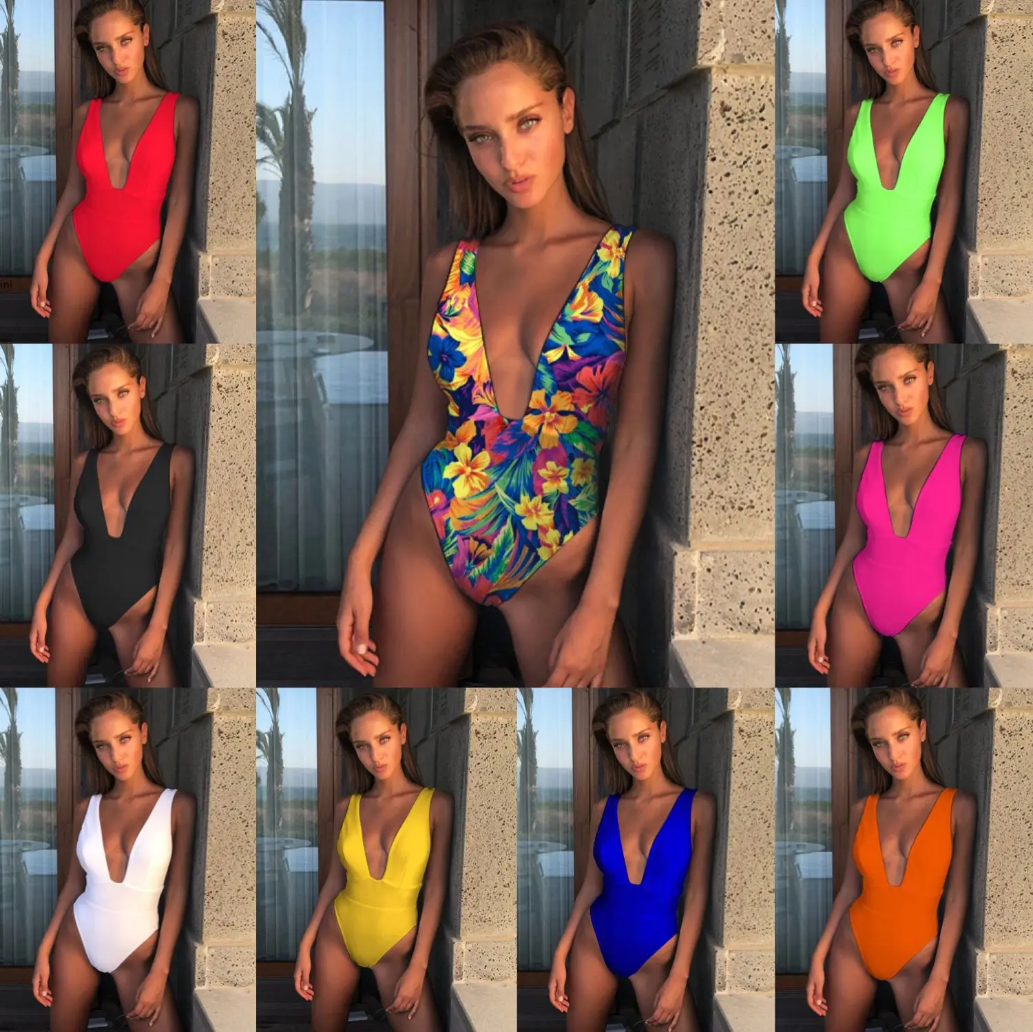 

2022 Summer Beach Bikinis for Women Fashion One Piece Swimsuit Solid High Waisted Swimsuit Sexy Swimwear Women Micro Bikini