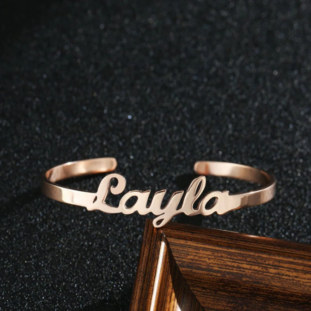 Name Bracelet for Women Stainles Steel Custom Letter Opening Personality Bangle Girl Jewelry Gold Color Bracelet for Best Friend