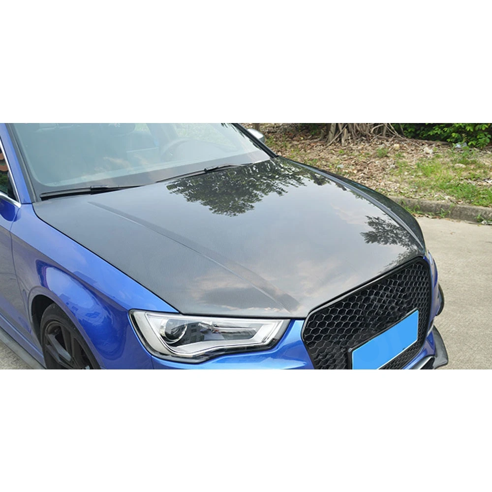 Фото Накладки на вентиляционные отверстия капота из карбона для Audi A3 S3 2014-2016, FRP, неокрашенные, черные, аксессуары для автомобиля №5
