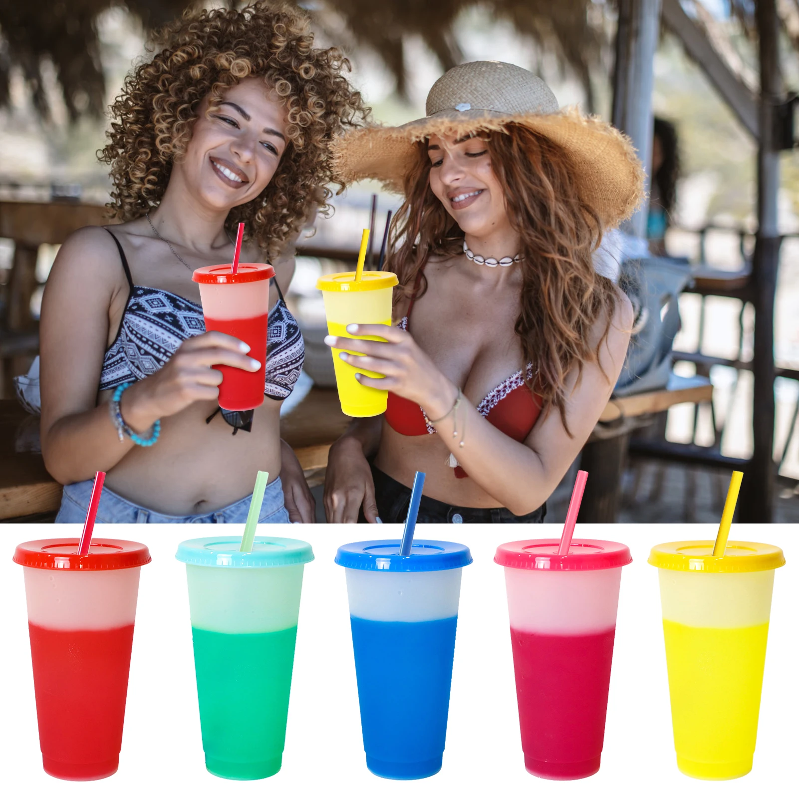 

Color Changing Cups Reusable Color Changing Cups With Lids And Straws Cold Sensation Change Color Iced Coffee Smoothie Cold Cup