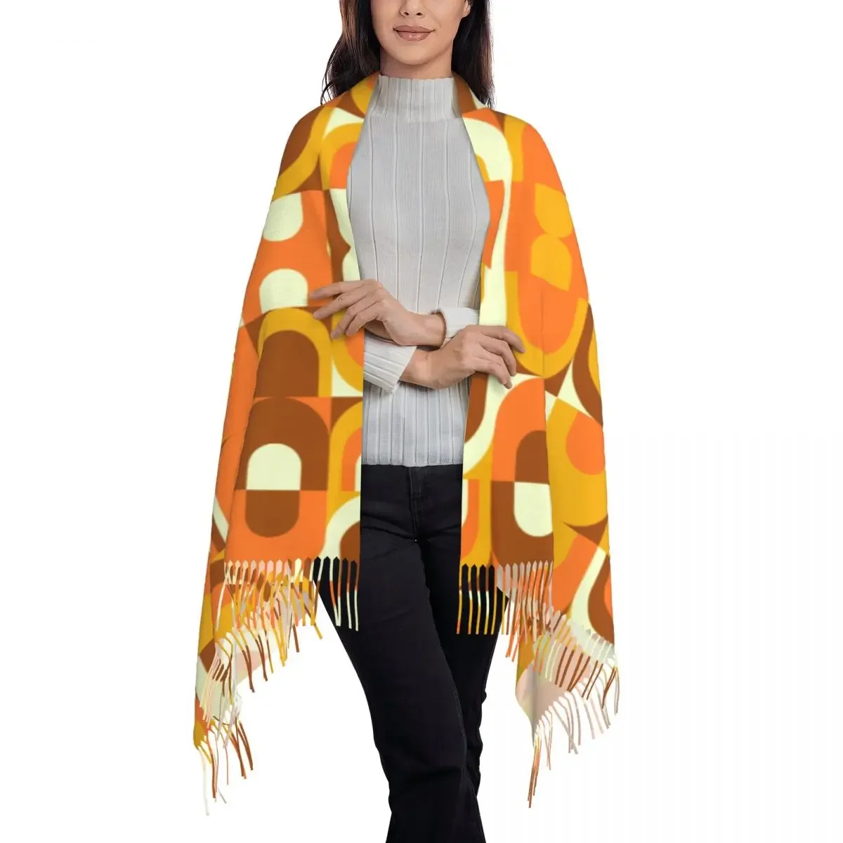 Ретро-шарф с рисунком в оранжево-коричневых оттенках женский и мужской роскошный