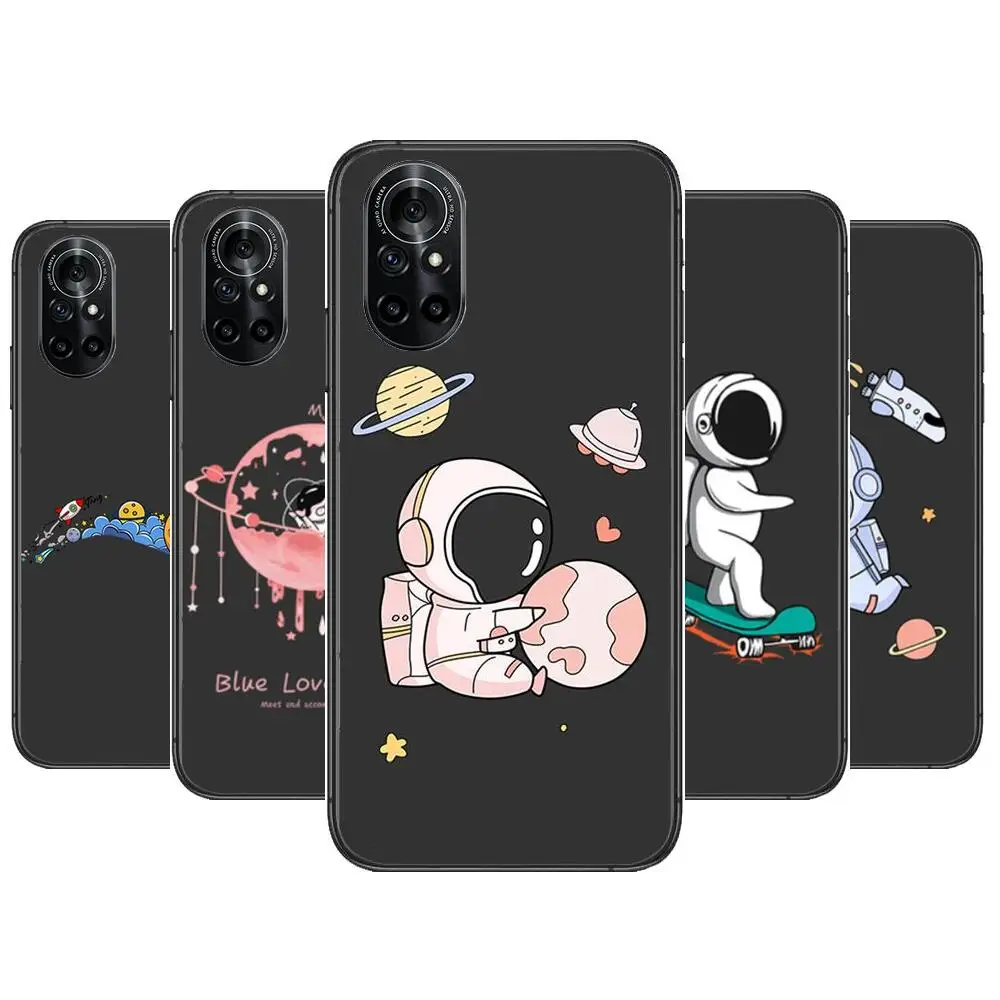

Space Astronaut Cute couple Clear Phone Case For Huawei Honor 20 10 9 8A 7 5T X Pro Lite 5G Black Etui Coque Hoesjes Comic Fas