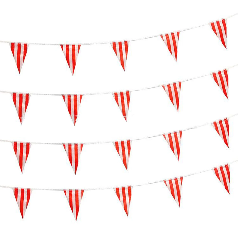 

1set Flags Banner 10/30M Red And White Striped Pennant Plastic Carnival Circus Wedding Grand Event Decorations