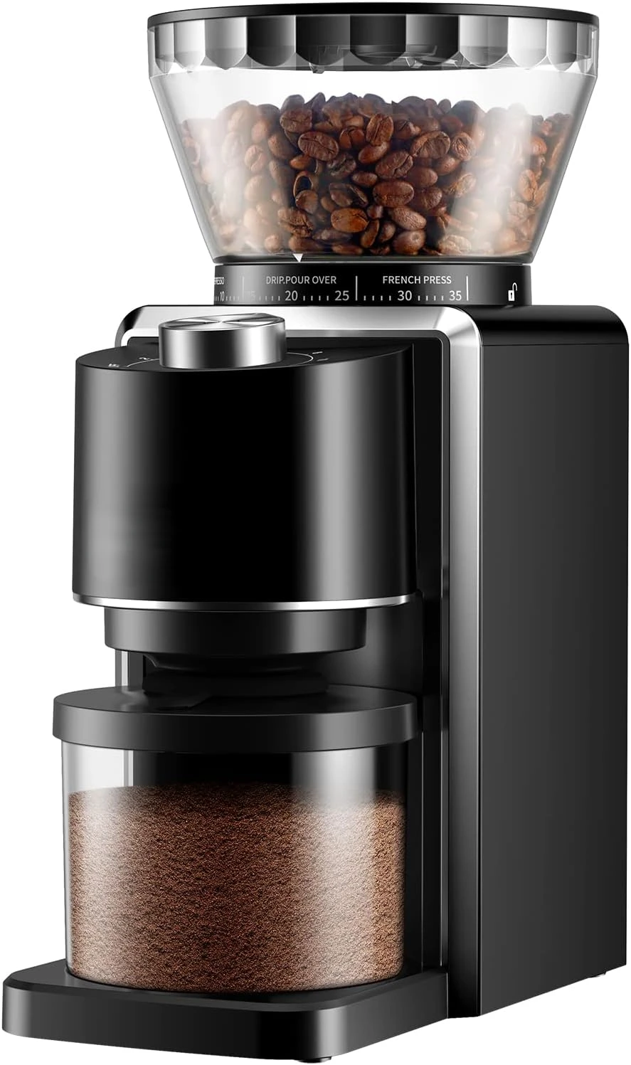 

Кофемолка с заусенцами, электрическая регулируемая кофемолка с 35 точными настройками для 2-12 чашек, черная портативная кофемолка, чеснок, кружка