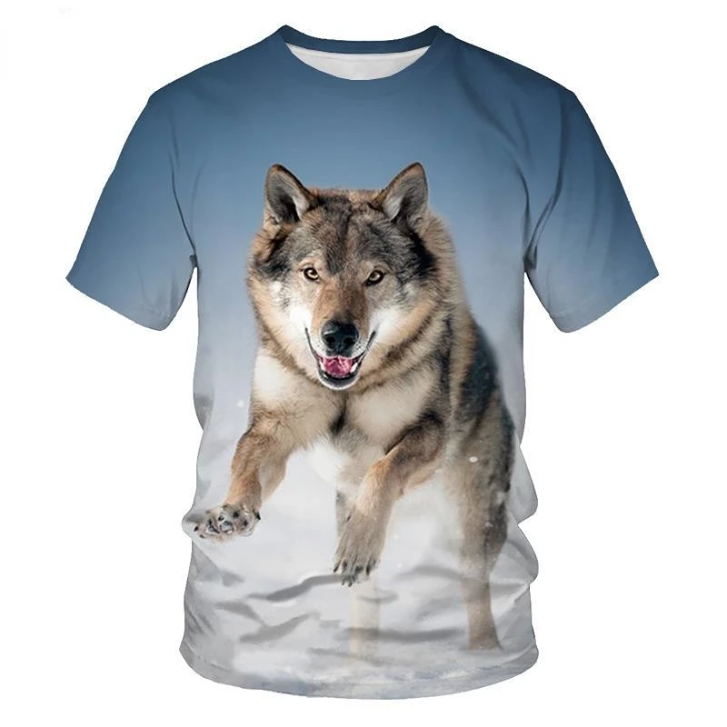 

Camiseta con estampado 3D de lobo para hombre, Tops de moda de verano, ropa informal de manga corta, cuello redondo