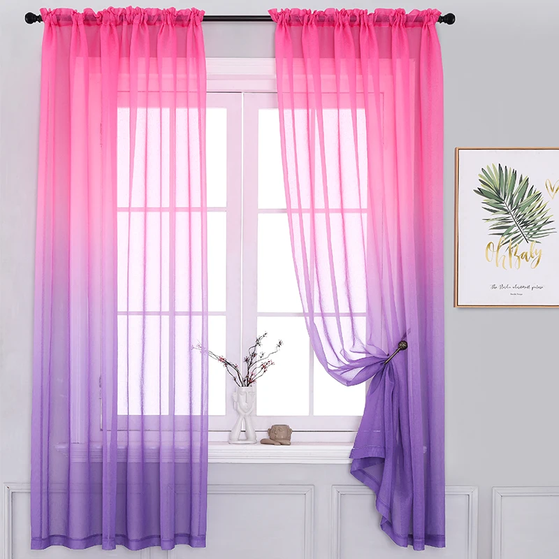 

Yaapeet Semi Sheer Curtains for Bedroom Living Room Mermaid Rod Pocket Gradient Color Drape Window Tulle Valance Curtain PC