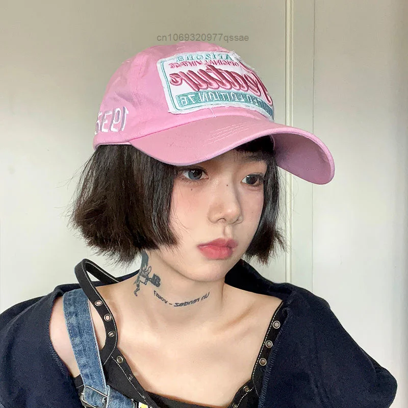 Pink Sweetheart Spice Girl Trucker Cap Korean College Style Soft Top Small Face Sunscreen Cap Y2k American Baseball Hat Women