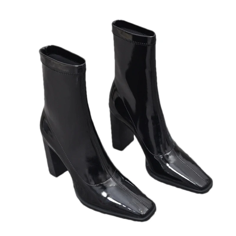 Кожаные женские ботильоны пикантные элегантные туфли на высоком каблуке