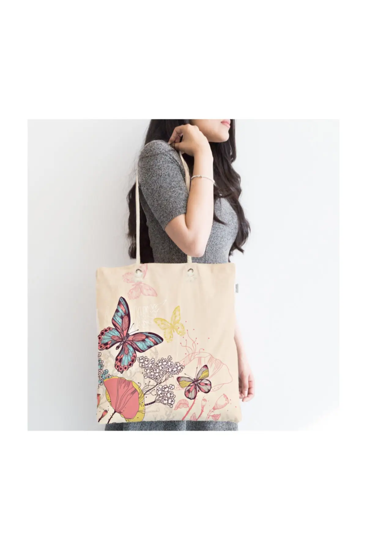 

Женская пляжная сумка с цифровой печатью, современный тканевый тоут на молнии с изображением бабочек, модные летние большие сумки на плечо ...