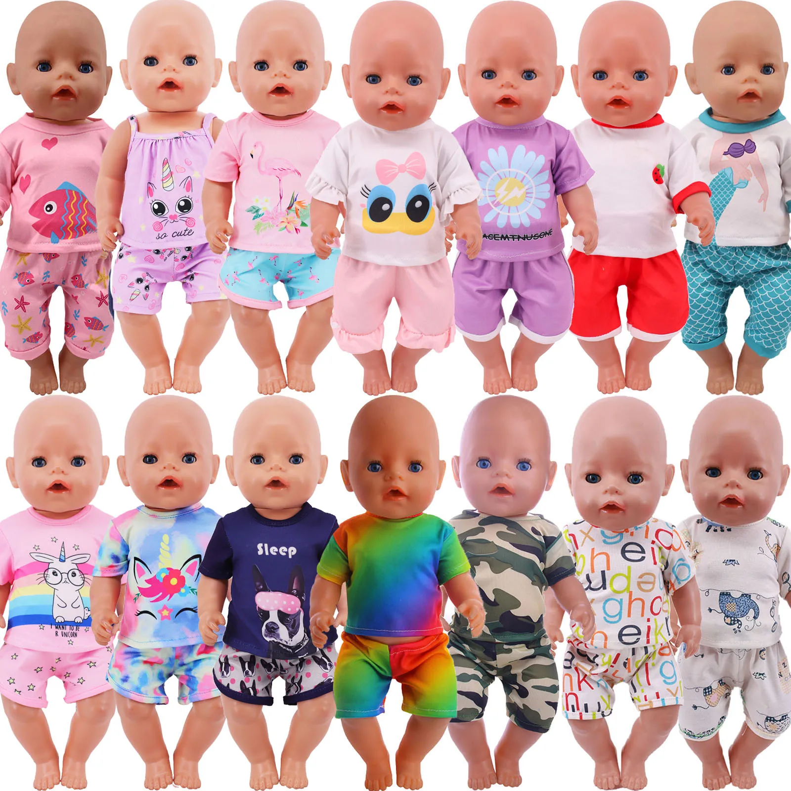 Summer T-shirt + Shorts Cute Print For 43 Cm Reborn Baby & 1