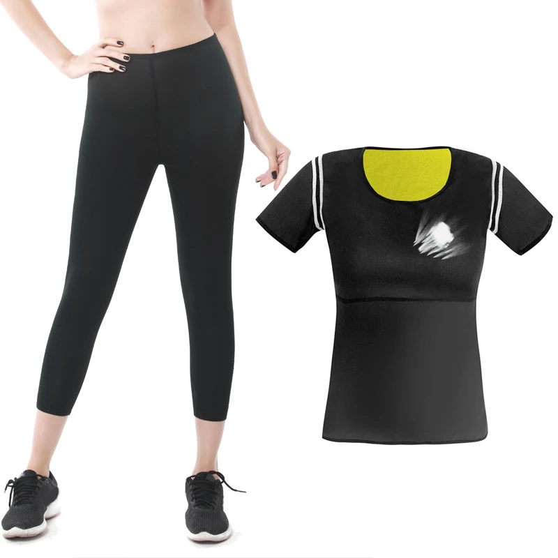 

Women Body Shaper Neoprene Sauna Pants + Waist Trainer Sweat Breathable Shirt Slimming Leggings Fat Burning Tops Shapewear Sets