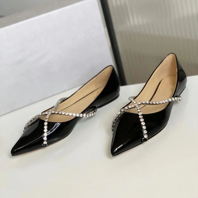 

Женские туфли во французском стиле с перекрестной шнуровкой и кристаллами, женская обувь с острым носком, женские Туфли Мэри Джейн, свадебные туфли